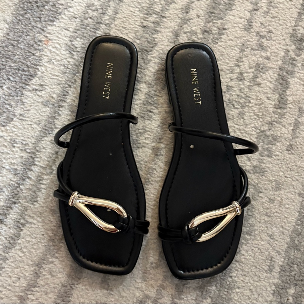 Nine West Black Sandals with Gold Details